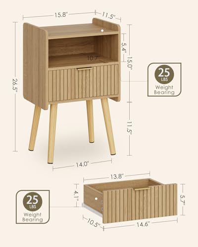 Night Stand, Modern Side Table, Small Nightstand, Wood Bedside Table with Storage Drawer End Table for Bedroom,Living Room,Office,Oak - color: Natural