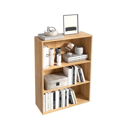 Wooden 3 Tier Book Shelf,3 Cube Storage Organizer,3 Tier Low Bookcase Storage Display Organizer, 33 Inch Versatile Cubes Shelf and Cubby Unit for Any Space (Natural Oak, 3 Cube-W(23.6inch) - color: Natural Oak, size: 3 Cube