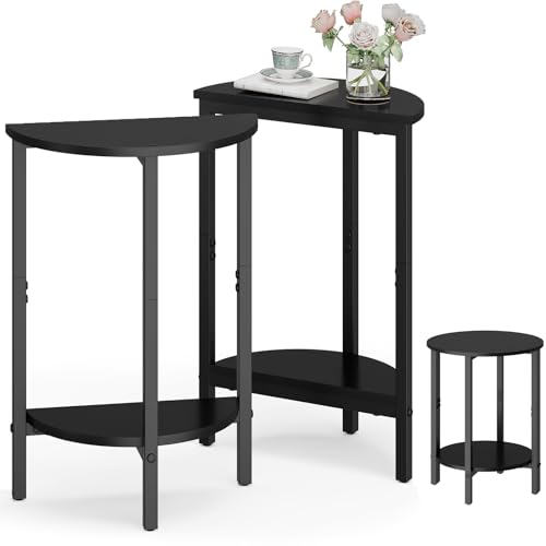 Vagusicc Side Table, Small End Table, Set of 2 Half Round Side Table for Living Room, 2 Tier Couch Side Tables, Small Round Coffee Table, Thin Accent Sofa Table Narrow Entryway Table, Black - color: Black