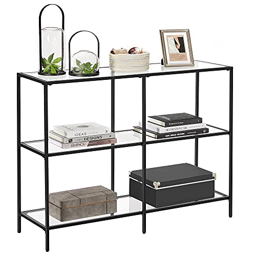 VASAGLE 39.4 Inch Console Table with 3 Shelves, Sofa Tables, Modern Entryway Table, Metal Frame, Tempered Glass Shelf, Entryway Living Room Bedroom, Classic Black and Transparent ULGT027B01 - color: Classic Black + Transparent, size: 39.4"W