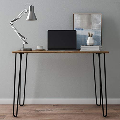 Desk with Hairpin Legs - Modern Industrial Style Home Decor - Woodgrain-Look and Steel Accent Home Office Furniture by Lavish Home (Brown) - color: Brown
