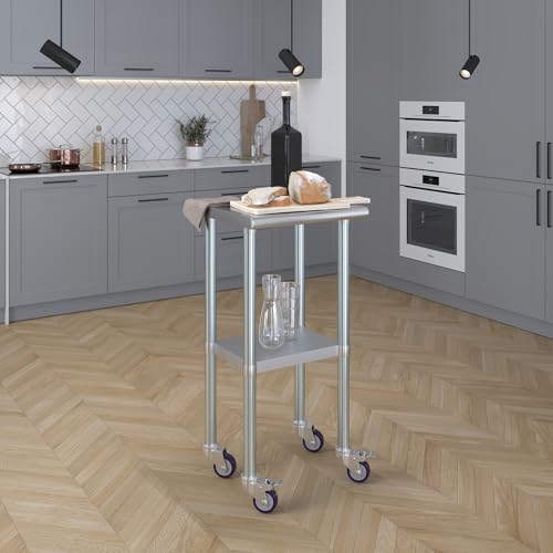 AmGood 18" Long x 18" Deep Stainless Steel Table with Casters - size: 18" Long x 18" Deep