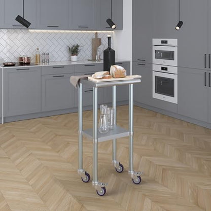 AmGood 18" Long x 18" Deep Stainless Steel Table with Casters - size: 18" Long x 18" Deep