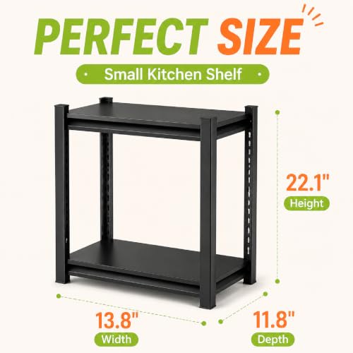 22"H x14"W Bakers Rack, 2-Tier Adjustable Kitchen Storage Rack, Highly Stable Metal Microwave Stand with Storage, 400lbs Per Tier Corner Display Shelf, Suitable for Kitchen Pantry Dinning Room, Black - size: 2T-22"H*14"W*12"D