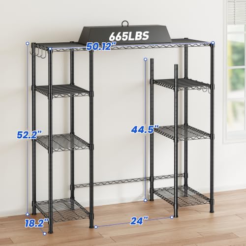 REIBII Mini Fridge Shelf with Storage,4-Tier Adjustable Shelves,665 lbs | With 8 Hooks,Fits Mini Fridge & Kitchen Appliances,Heavy Duty Steel Frame,Easy Tool-Free Assembly, Space-Saving,Dorm & Pantry - size: 52.2"H×50.12"W×18.2"D