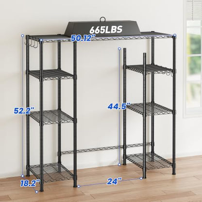 REIBII Mini Fridge Shelf with Storage,4-Tier Adjustable Shelves,665 lbs | With 8 Hooks,Fits Mini Fridge & Kitchen Appliances,Heavy Duty Steel Frame,Easy Tool-Free Assembly, Space-Saving,Dorm & Pantry - size: 52.2"H×50.12"W×18.2"D