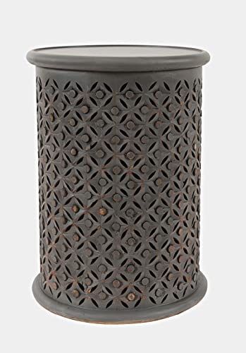 Jofran Global Archive Mango Wood Handcrafted Solid Hardwood Drum Table, 17" W X 17" D X 23" H, Grey Finish, (Set of 1), Antique Gray - color: Antique Gray