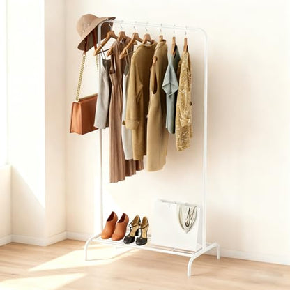 Small White Clothing Rack, Freestanding Metal Garment Rack with Bottom Shelf, Stable Clothes Rack for Small Spaces, Bedroom, Dorm, Apartment, 92LBS Capacity - color: White /1-Unit