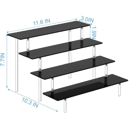 HENABLE 4 Tier Tall Black Acrylic Display Risers, Large Perfume Organizer Stand for Perfume, Cologne, Skincare, Cosmetics, Funko POP Figures, Cupcake & Party Dessert Display - size: 4-Tier Tall Black