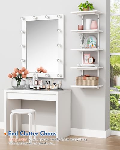 Harwaya White 5 Tier Wall Shelf Unit for Shoes Display, Lack Wall Bookshelf for Bedroom, Vertical Tiered Floating Book Shelves for Office Living Room Bathroom Vanity Kitchen Closet Purses Bags - color: White