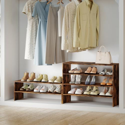 COSTWAY 6-Tier Shoe Rack, Extra Wide Shoe Shelf Organizer with Stackable Design, 31" Freestanding Adjustable Storage Shoe Stand for Small Space Entryway Hallway Closet (1,Rustic Brown) - color: Rustic Brown