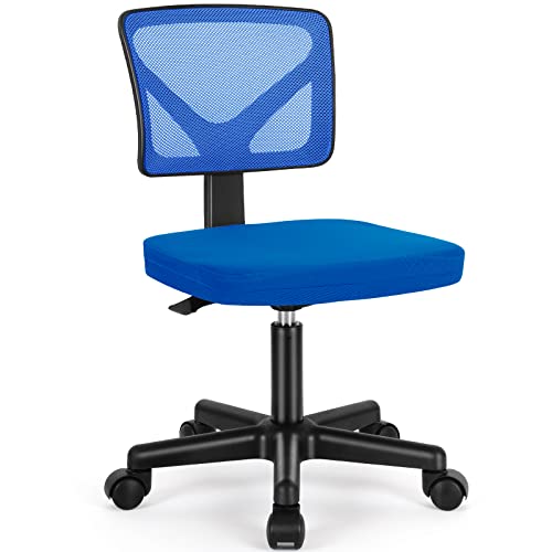 Sweetcrispy Ergonomic Low-Back Mesh Small Office Chair, Rolling Work Swivel Chairs with Wheels, Armless Comfortable Seat Lumbar Support for Home, Bedroom, Study, Student, Adults, Blue - color: Blue