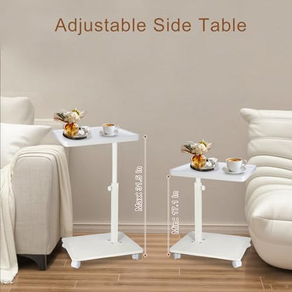 Narrow C Shaped End Tables Living Room, 360° Swivel Adjustable Height Small Side Table, Modern Side Table for Couch Bedroom (White) - color: White