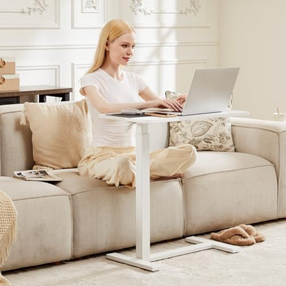 Sweetcrispy Overbed Table, Bedside Table, Mobile Standing Desk | Adjustable Wheels, Rolling Laptop Cart, Hospital Home Use, Space Saving Frame, Milky - color: Milky