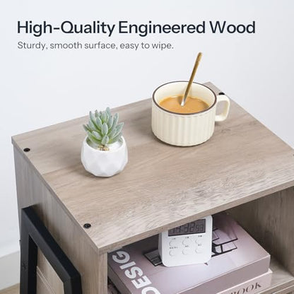 HOOBRO Nightstands Set of 2, Stackable End Tables, Small Side Tables, Bedside Tables with Open Storage Shelf, for Small Spaces, Bedroom, Living Room, Greige and Black BG38BZP201 - color: Greige + Black