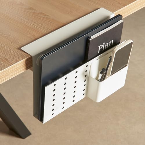GAROOD Laptop Side Storage Vertical Stand Under Desk top Storage Clamp On Desktop Shelf Hanging Desk Organizer Computer Mount Side Table Organizer Caddy Book Caddy - One Tier White - color: White, size: Medium