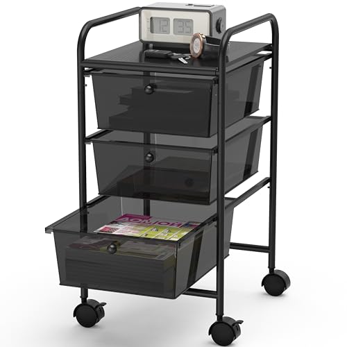 Simple Houseware Utility Cart with 3 Drawers Rolling Storage Art Craft Organizer, Black - color: Black, size: 3 Drawers