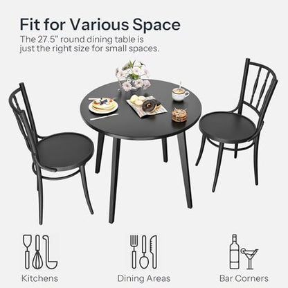 HOOBRO Bamboo Dining Table, Round Dining Table for 2, 27.5" Kitchen Table for Small Space, Writing Table, Easy to Assemble, for Dining Room, Living Room, Office, Kitchen, Apartment, Black BK71CZ01G1 - color: Black