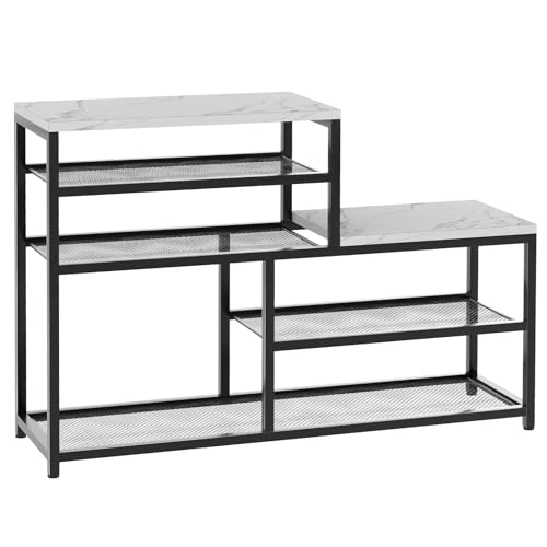 Shoe Rack Bench for Entryway,Free Standing Shoe Storage Organizer for Front Door Entrance,Boot Rack Holder Shelf for Closet with Seat,Sturdy Shoe Shelves for High Heels, Hallways,White Marble - size: 5 Tier-white