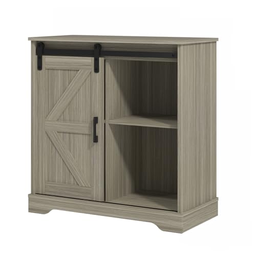 Panana Sliding Barn Door Buffet Sideboard Storage Cabinet Coffee Bar Kitchen Farmhouse Style (Oak) - color: Oak