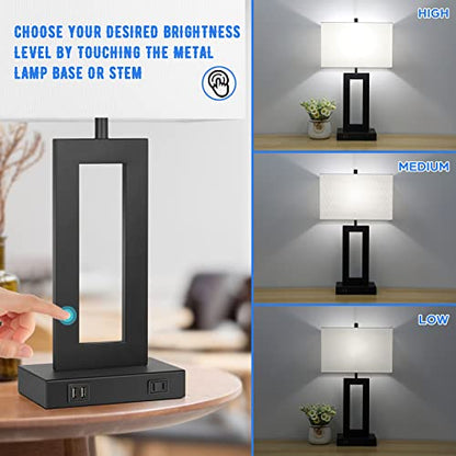 Set of 2 Modern Touch Control Table Lamps with 2 USB Ports, 22’’ Large Bedside Nightstand Lamps 3-Way Dimmable Desk Lamp With White Fabric Shade For Bedrooms Living Room Reading, 2 LED Bulbs Included | 3 Way Dimmable, White Fabric Shade, E26 Base, Desk La