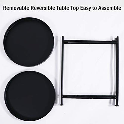 Tiita Round End Table Mental 2-Tier Side Table Nightstand/Small Iron Tables Accent Coffee Table for Living Room Bedroom Office Small Space - color: Teatable-black