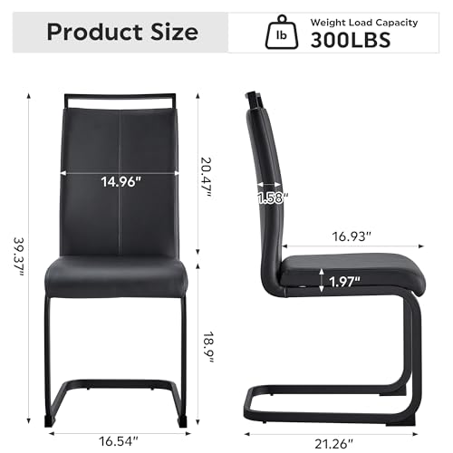 Baysitone Modern Dining Set of 2, Side Chairs With Black Frame, Faux Leather Padded Seat High Back for Kitchen, Dining Room, Living Room - Black - color: Black With Black Leg, size: Set of 2