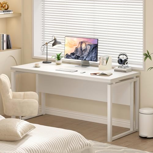 EXCEFUR White Computer Desk, Simple Wood and Metal Home Office Desk, Modern Study Writing Table Workstations for Living Room Bedroom, 53 Inch - color: White