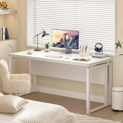 EXCEFUR White Computer Desk, Simple Wood and Metal Home Office Desk, Modern Study Writing Table Workstations for Living Room Bedroom, 53 Inch - color: White