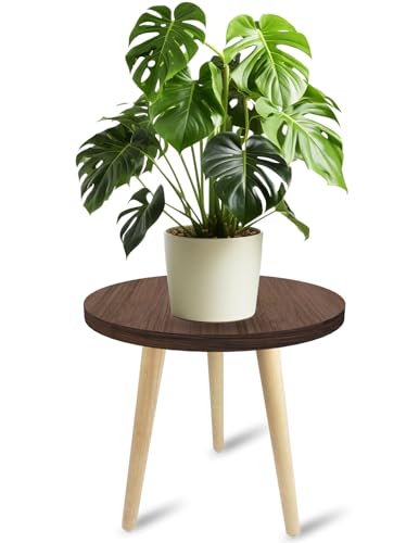 14IN Tall Plant Stand Holder for Indoor Planters, Mid Century Small Round Wood Table for Living Room Corner Floor - size: 14IN