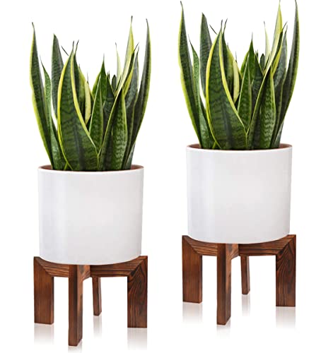 Gendral Forwepup 2 Pack Wood Plant Stand, Mid Century Modern Planter Stand Rattan Flower Pot Stand, Low Short Plant Stands Indoor - Boho Rustic Wooden Stool for Plant Pot Holder, Fit 5-15 Inch Pot - color: 2 Pack