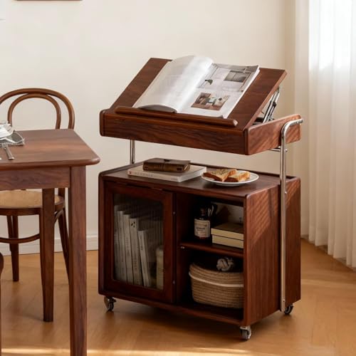 Solid Wood Side Table for Living Room, Bedroom, Walnut | Movable, Flip Top, 7 Angle Adjustment, Ample Storage - color: Walnut