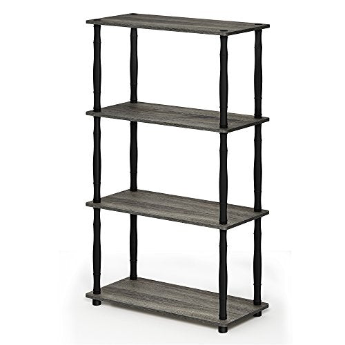 Furinno Turn-N-Tube 4-Tier Multipurpose Shelf Display Rack, Classic Tubes, French Oak Grey/Black - color: French Oak/Black, size: 4-Tier Classic Tube
