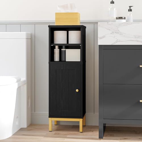 Hzuaneri Bathroom Storage Cabinet, Corner Floor Cabinet with Shelves | Customized Door Opening Direction, Bathroom Organizer with Adjustable Shelf,Bathroom Furniture for Kitchen,Living,Black - color: Black, size: 10.4"D x 10.4"W x 31.5"H
