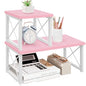 ELITEROO Desktop Shelf, 2 Tier Independent Stackable Desk Stand, Adjustable Freestanding Table Top Mini Bookshelf, Aesthetic Storage Organizers for Women/Girls/Daughter, Pink - color: Pink