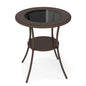 Tangkula 25.5" Wicker Patio Dining Table, Outdoor Round Bistro Side Table with Tempered Glass Top and Storage Shelf, for Balcony, Garden and Backyard