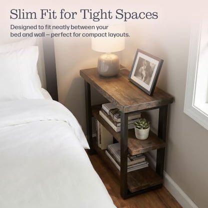 Alaterre Furniture Pomona Solid Wood 3-Tier End Table, Rustic Brown, 20” | Small Side Table or Nightstand with Storage Shelf and Metal Legs, Rustic Farmhouse Chair Side Table for Living Room & Bedroom - color: Rustic Brown