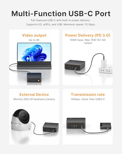 C5 Mini PC 11 Pro, Ryzen 5 3500U, 8GB DDR4 256GB NVMe SSD, Triple 4K Display Mini Computer, Dual HDMI & Full Function USB-C, Small Desktop PC with WiFi, Bluetooth, Gigabit Ethernet for Home Office - color: Pure Black