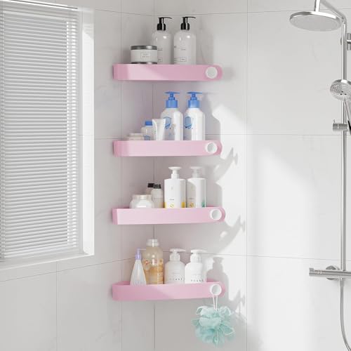 Sotfamily Plastic Shower Caddy Corner (for 90° Only), 4 Pack, Pink | Adhesive Corner Shower Shelves for Bathroom Organizers and Storage, Bathroom Decor, No Drill, Rust Free - color: Pink, size: 4 Pack