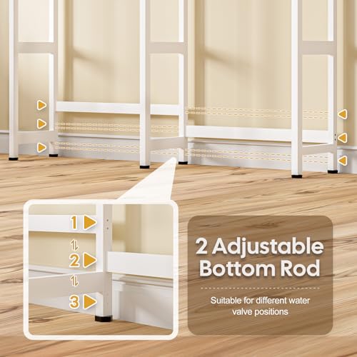 Cozivolife Over The Washer and Dryer Storage Shelf Bamboo,5 Tiers Laundry Room Drying Rack with Adjustable Shelves and 4 Hooks,Space Saver Organizer for Hanging Clothes and Towels (White) - color: White