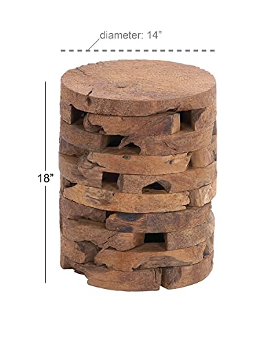 Deco 79 Teak Wood Handmade Side End Accent Table Live Edge End Table with Brick Inspired Design, Side Table 14" x 14" x 18", Brown - color: Brown, size: 14" x 14" x 18"