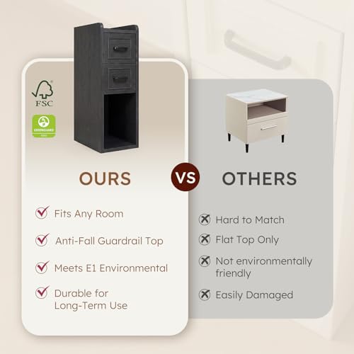 Narrow Nightstand Set of 2, Modern Small Bedside Table with Drawers & Open Shelf, Modern End Table for Bedroom Small Spaces, Apartments, Renters, Black - color: Narrow Black