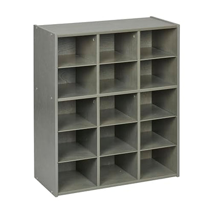 ECR4Kids Streamline 15 Cubby Tray Storage Cabinet, 5x3, Classroom Furniture, Grey Wash | Durable birch, GREENGUARD Gold Certified, 15 cubbies to store and organize supplies in a classroom, office, home playroom - color: Grey