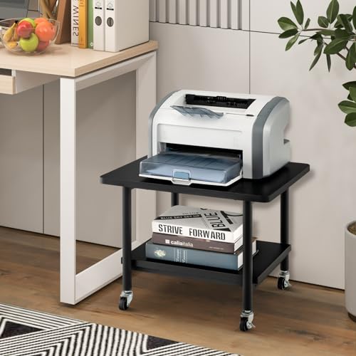 Tangkula Printer Stand with Storage, Under Desk Printer Table with 4 Wheels & Locking Mechanism, 2-Tier Rolling End Table Storage Rack for Bedroom, Living Room, Study - color: Black