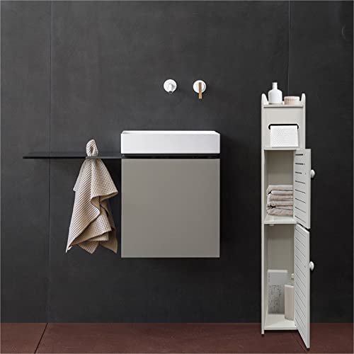 Small Bathroom Storage Cabinet, Slim Toilet Paper Organizer with 2 Doors & Shelves, Over Toilet Storage Cabinet for Skinny Bathroom Space Corner - White