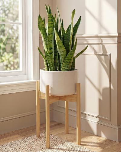 Bamworld 16.9in Adjustable Plant Stand Indoor Bamboo Plant Stand for Single Plant Pot Mid Century Plant Stands Fit 8 9 10 11 12 Inches Plant Pot Natural Plant Holder for Living Room Balcony Garden Patio Bedroom - color: Natural, size: 16.9in