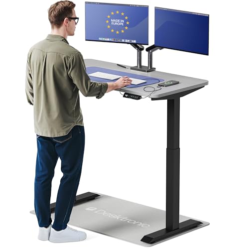Desktronic HomeOne Standing Desk 48x24 — Ergonomic Sit Stand Home Office Desk, Made in Europe, Electric Dual Motor Height Adjustable, USB & USB-C Charging, Wobble-Free, Touchscreen, 3 Memory Presets - color: Black + Gray, size: 48 x 24 in