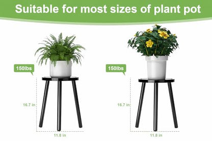 Wood Plant Stands Indoor, 16.7" Tall Plant Stand Outdoor Mid-Century Plant Stool, Single Plant Table Modern Small Round Side/End Table for Living Room, Balcony, Office(Black) - color: Black -1pack