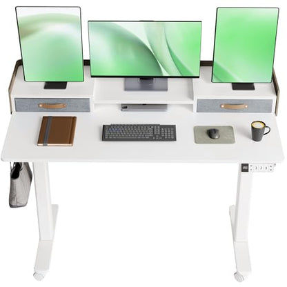 Claiks Standing Desk with Drawers, Stand Up Electric Standing Desk Adjustable Height with Storage Shelf and Splice Board, 48 Inch, White - color: White, size: 47.2×23.6