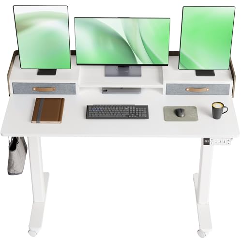 Claiks Standing Desk with Drawers, Stand Up Electric Standing Desk Adjustable Height with Storage Shelf and Splice Board, 48 Inch, White - color: White, size: 47.2×23.6